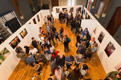 A busy private view from above