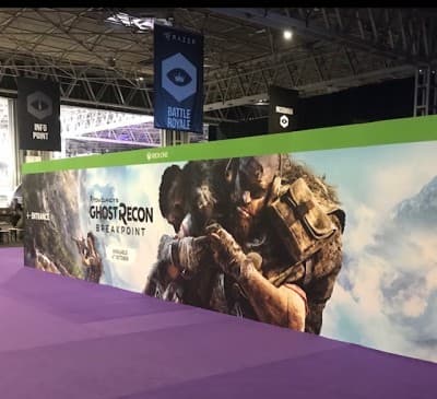 A graphics-wrapped backwall
